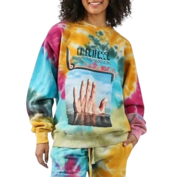 La Detresse Tops - La Detresse NWT Tie Dye Tropical Amnesia Pullover Sweatshirt Hand Print Sz XS